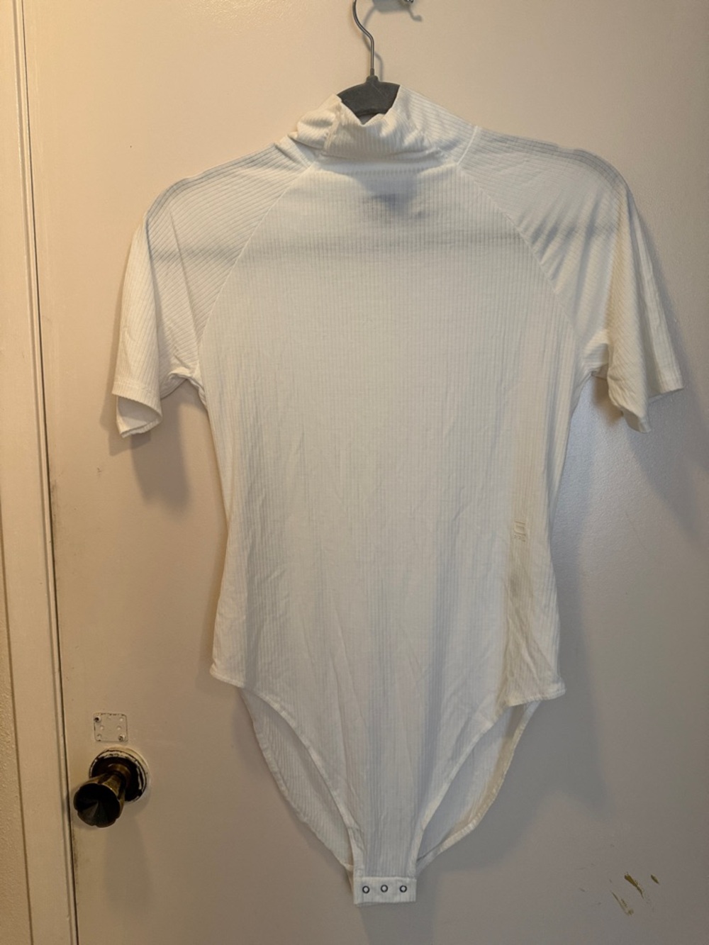 G-Star White Ribbed Short-Sleeve Mock Neck Bodysuit